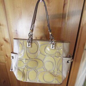 VINTAGE Y2K COACH COLETTE SIGNATURE OVERLAY PUTTY LEATHER HAND BAG TOTE